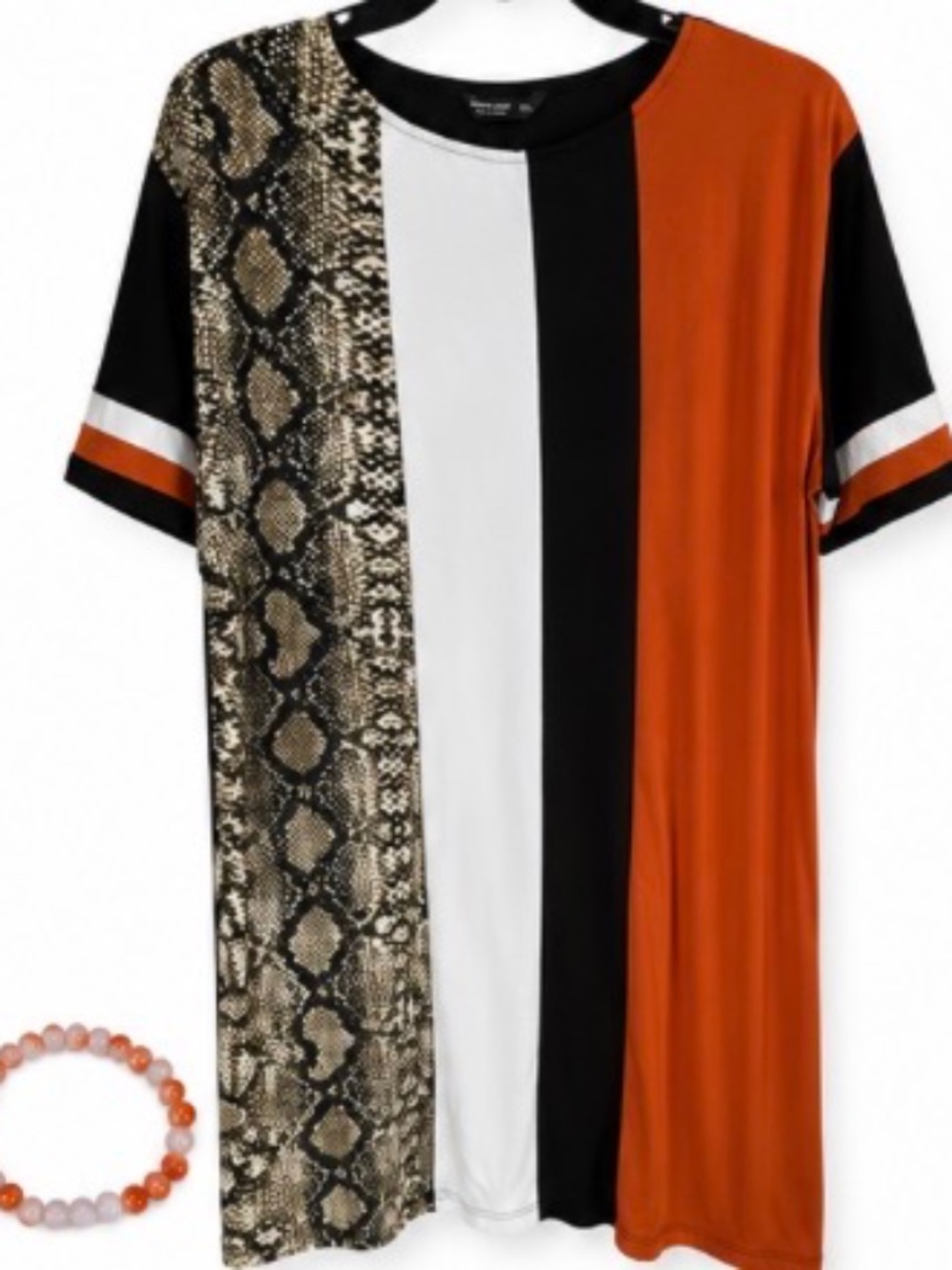 SHEIN Curve Color Block Snake Print T-Shirt Dress Women's 3XL Orange Black White